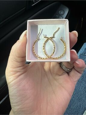 Gold Textured Hoop Earrings - Women Jewelry